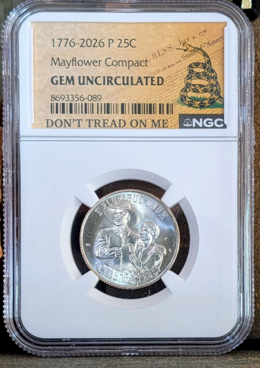 洋楽 Power Posse Militia RARE MIDDLE TWO!! 2026P NGC GEM BU Mayflower Compact Quarter Don't Tread On Me