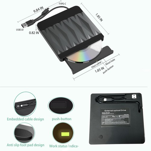 External CD/DVD Drive for Laptop USB 3.0 CD ROM Burner Slim Portable CD Reade... - Picture 6 of 6