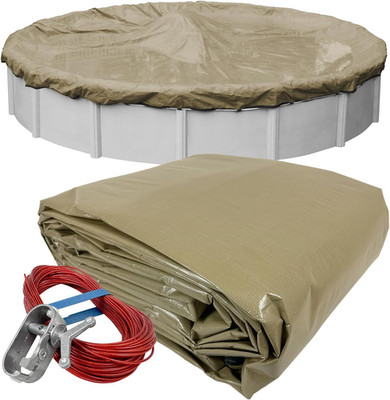 28 Ft Industrial Taupe Winter Pool Cover for above Ground Pools, 4 Ft Overlap (3