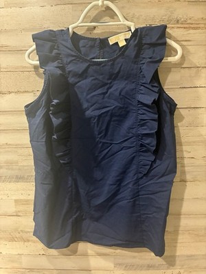 Michael Michael Kors Women s Navy Ruffle Sleeveless Blouse Top Size Small