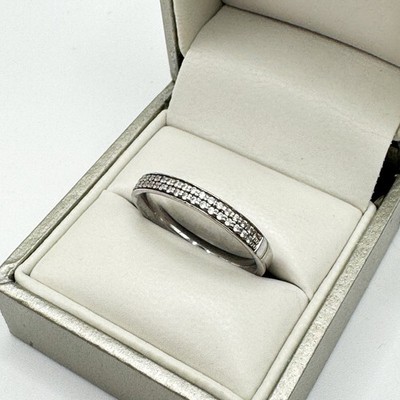 Vintage 925 Sterling Silber Eternity Style Ring Größe Q minimalistisch Pave Set Band
