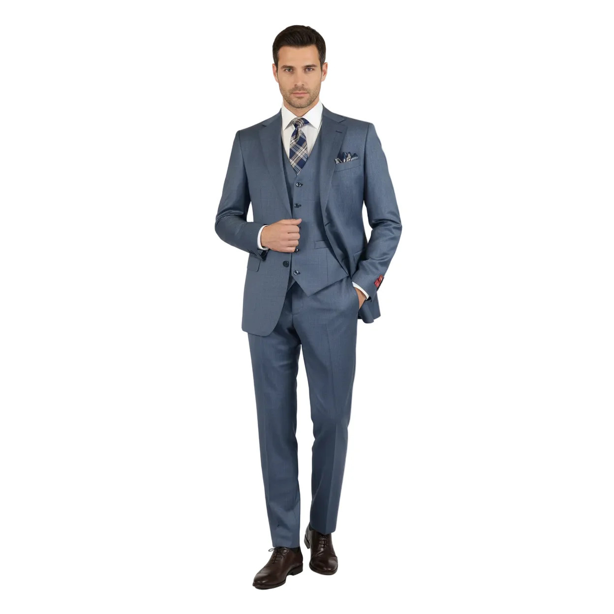 Men Suit BERLUSCONI Turkey 100% Italian Wool Super 180's 3pc Vested #Ber4 Navy