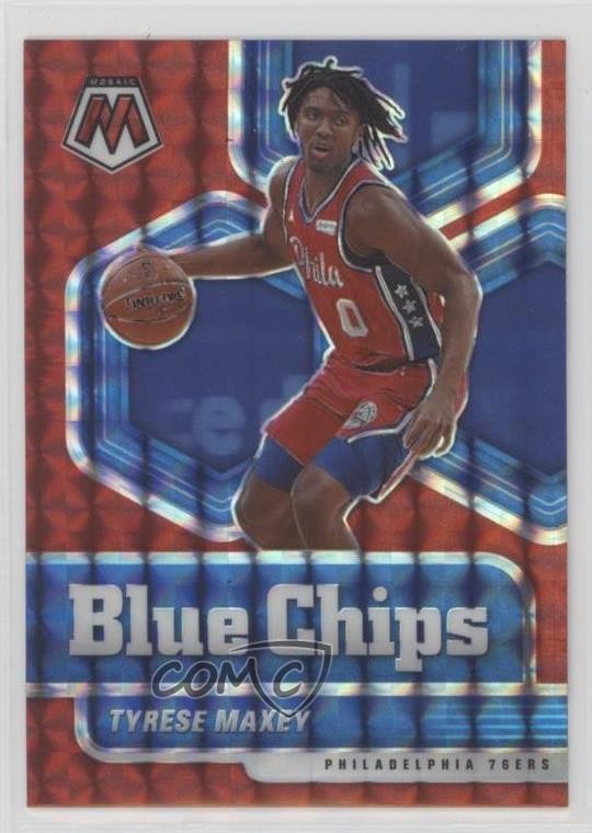 2020-21 Panini Mosaic Blue Chips Red Prizm Tyrese Maxey #8 Rookie RC 13hf