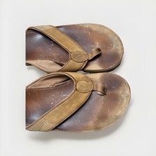 Olukai Tuahine Brown Leather Flip flops Size 12 Sandals Men's EUR 45 Comfort