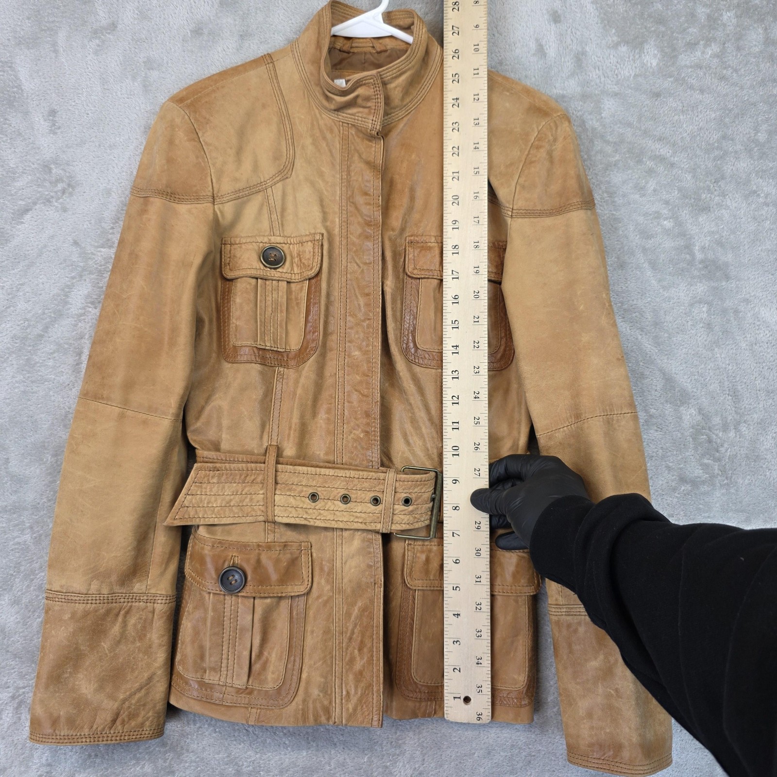 Zara Basic Jacket Womens Small Brown Leather Belt… - image 9