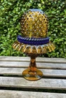 Fenton Hobnail Colonial Amber Fairy Lamp Double Crimped 3 Piece Weishar Insert