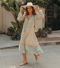Spell & The Gypsy ~ Juniper Boho Midi Dress Blue Revolve M 10 12 14