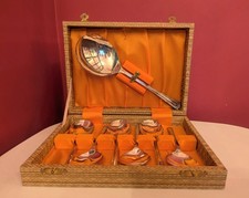 Vintage Webber & Hill boxed set of  6 silver plated dessert spoons & server new