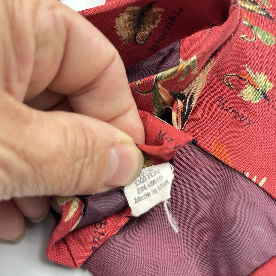 Corbata deportiva Orvis para hombre roja con señuelos de pesca con nombre 100 % algodón Foto 3 de 4