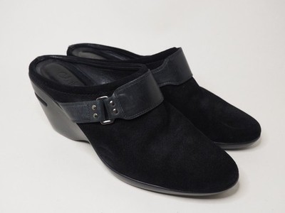 Cole Haan Black Suede Slides Skip-On Loafers W/ Buckle Detail, Size 8.5