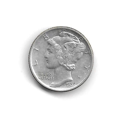 1939-P Philadelphia Mercury Winged Head Liberty Dime, US 10c Silver Coin AU