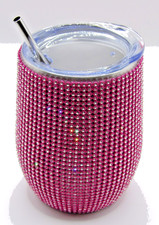 Pink Bling Rhinestone Stainless Steel Cup with Lid & Straw - Open Box