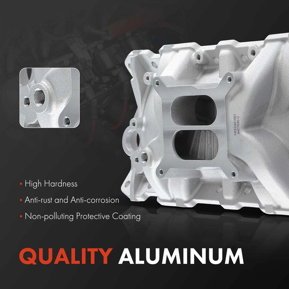 Colector de admisión de doble plano de aluminio para Pontiac de bloque pequeño con tubo de llenado de aceite Foto 2 de 4