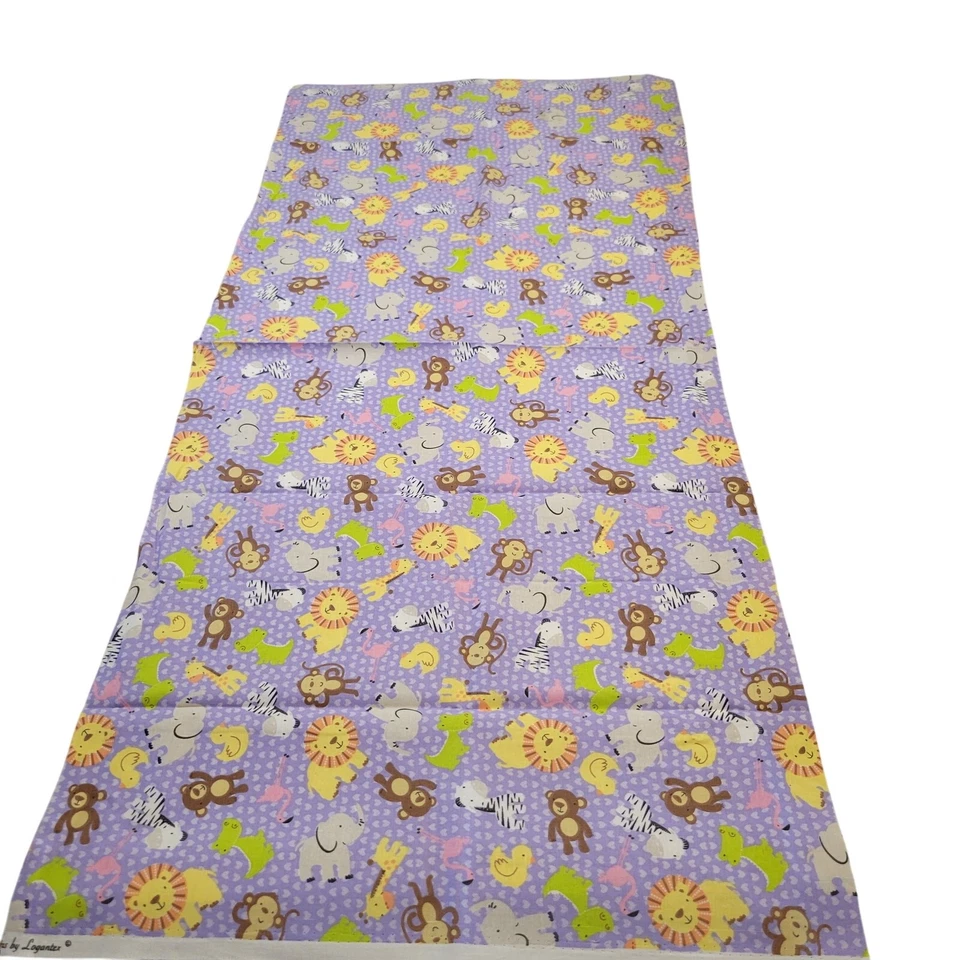 Tela Algodón Animales de la Selva Elefantes León Monos 18x43" Estampado Logantex Púrpura Foto 2 de 4