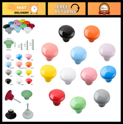 12 Pack Colorful Ceramic Round Mushroom Cabinet Knobs - Vintage Drawer Pulls & H