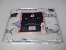 New BOAT HOUSE Kids White Blue Gray Sharks Sheet Set - Twin