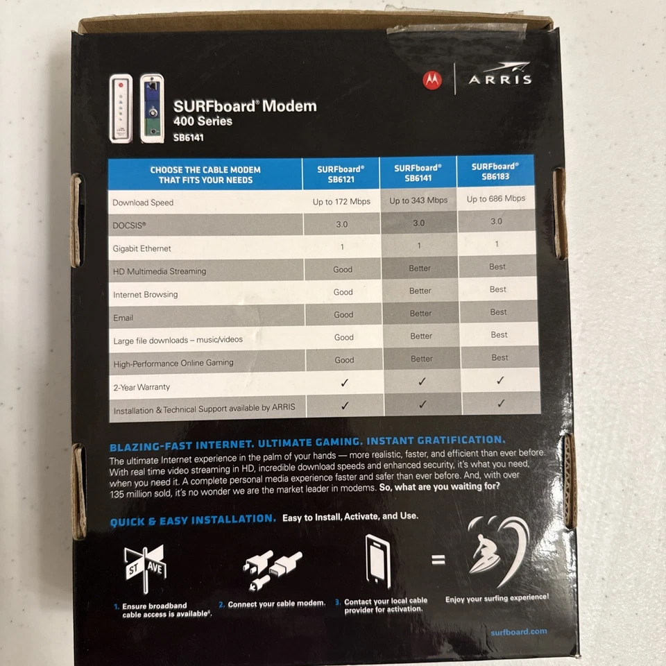 Motorola Arris SURFboard Modem 400 Series: Model SB6141, DOCSIS 3.0  - Image 2 of 4