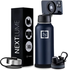 32 Oz Water Bottle with Magnetic Phone Holder Lid, Hydration Flask, Wide Mouth S