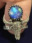 Sterling Silver Bull Skull Women’s Ring With Blue Opal Stone — photo 8