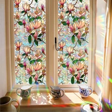 Stained Glass Window Film Privacy, Magnolia Decorative Window Film for Glass, Ra