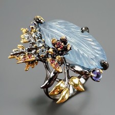 Handmade 20 ct Natural Aquamarine Ring 925 Sterling Silver Size 8.5 /R429462