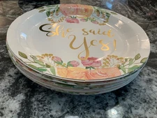 She Said Yes Bridal 18 ct. 9” Paper Plates Party Tableware new open package A+