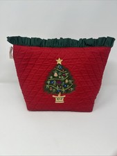 Vintage Red Quilted Green Ruffled Embroidered Christmas Tree Purse Handbag
