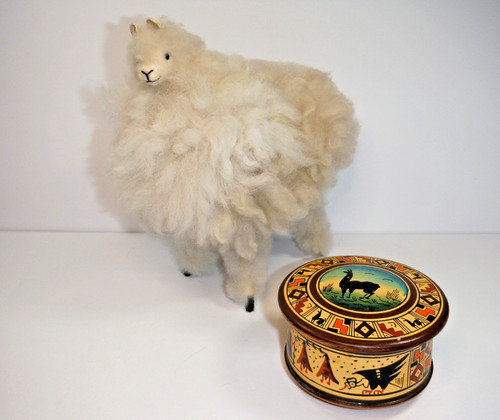 VTG Peruvian Alpaca Llama Real Wool Fur Wired Limbs Terracotta Clay Trinket Box