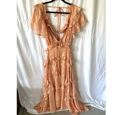 ASOS DESIGN Peach Floral burnout Ruffle Tiered Maxi Dress 14