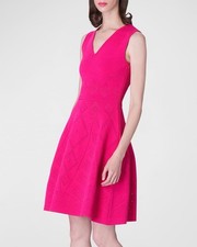 Carolina Herrera New Sleeveless V Neck Pointelle Jacquard Fit Flare Dress Sz XL