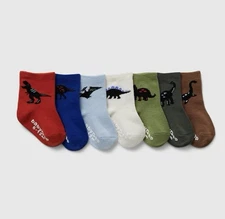NEW GAP Baby Infant Boy Dinosaur Print Multicolor Crew Socks (7-Pack) 0-6 Months