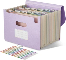 Accordion File Organizer, 13 Pockets Wheat Straw Expanding File Folder, Portable