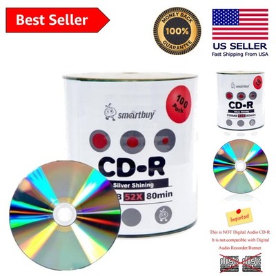 100-Disc 700MB 52x CD-R Shiny Silver Top - Durable & Write-On Recordable Media