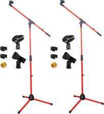 TWO Mic Stands W Extending Telescoping Boom Arm Red 