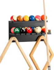 Wall Mount Billiard Balls Rack- Hardwood Billiard Balls Holder & 6 Pool Stick