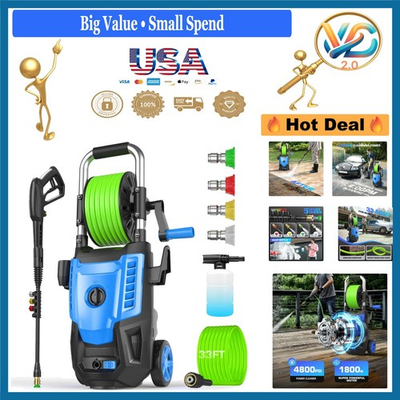 #ad Light Blue 4800PSI Pressure Washer with 33ft Hose Nozzles Foam Cannon $215.71