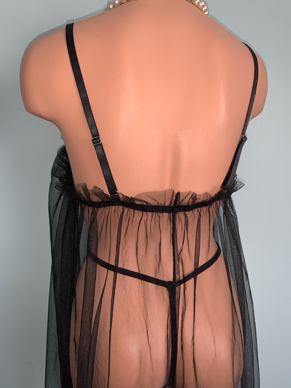 NEW SHEER Chiffon Nightie Nightgown Negligee 1X  Panty Satin Ribbons  2pc set