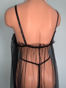 NEW SHEER Chiffon Nightie Nightgown Negligee 3X Panty Satin Ribbons  2pc