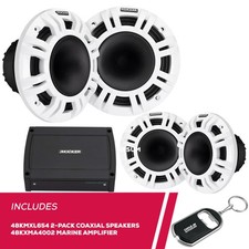 Kicker Pack of 2 48KMXL654 6.5" Coaxial Speakers and 48KXMA4002 Marine Amplifier