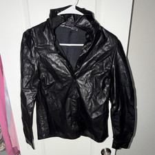 Haute Monde Women's Black Leather Button-Front Lined Short Jacket Size S