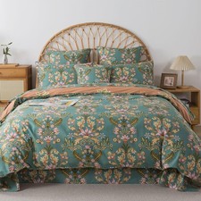 King/Cal King Duvet Cover Set, 3-Piece 100 Cotton, Boho Vintage Teal Blue