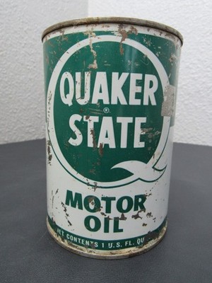 Vintage Quaker State Motor Oil 1 Quart Metal Can Full Sealed