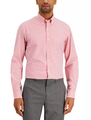 Club Room Mens Bengal Stripe Button Down Dress Shirt Red XL