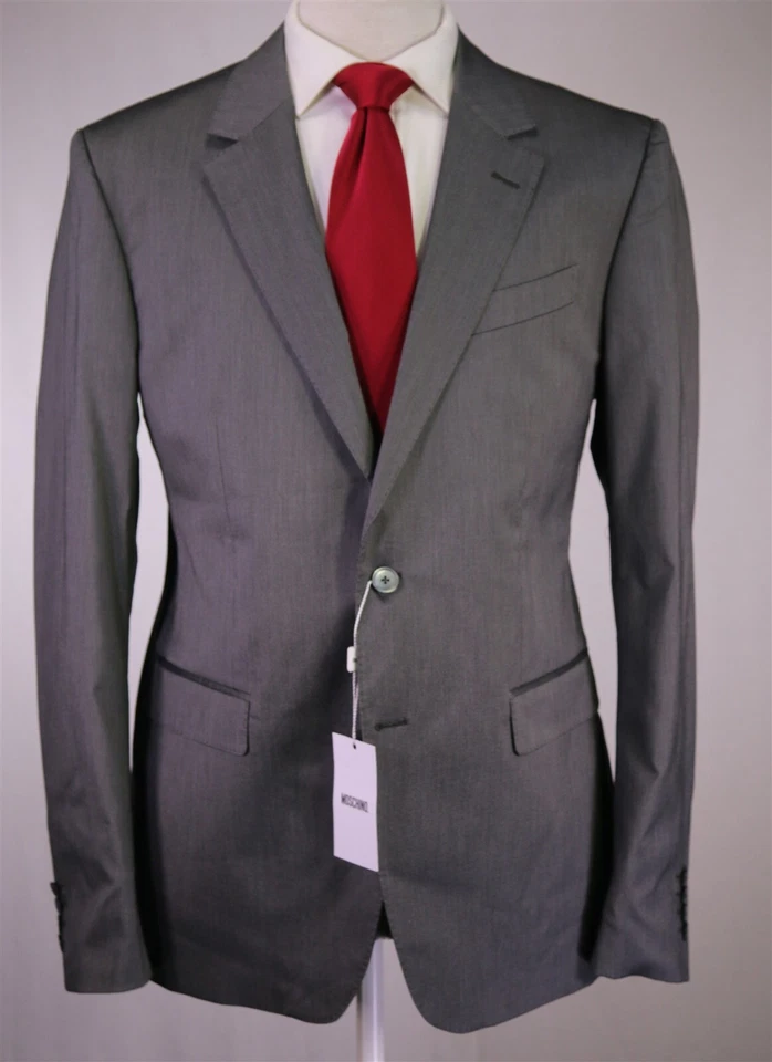 Traje Moschino Couture Negro/Gris Plateado Tejido Tic 2-Btn Algodón EU 54 - 44R ¡Nuevo! Foto 2 de 4