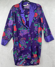 VTG Victorias Secret Robe Womens S Satin Gold Label Floral Paisley Purple