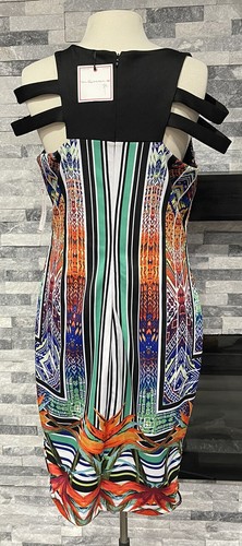 BISOU BISOU DRESS BLACK W MULTI COLOR BODY & CUT OUTS SIZE L - Picture 2 of 8