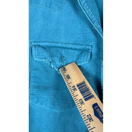 Camicia vintage Sears Western turchese denim con fasce accento arancione - Foto 4 di 18