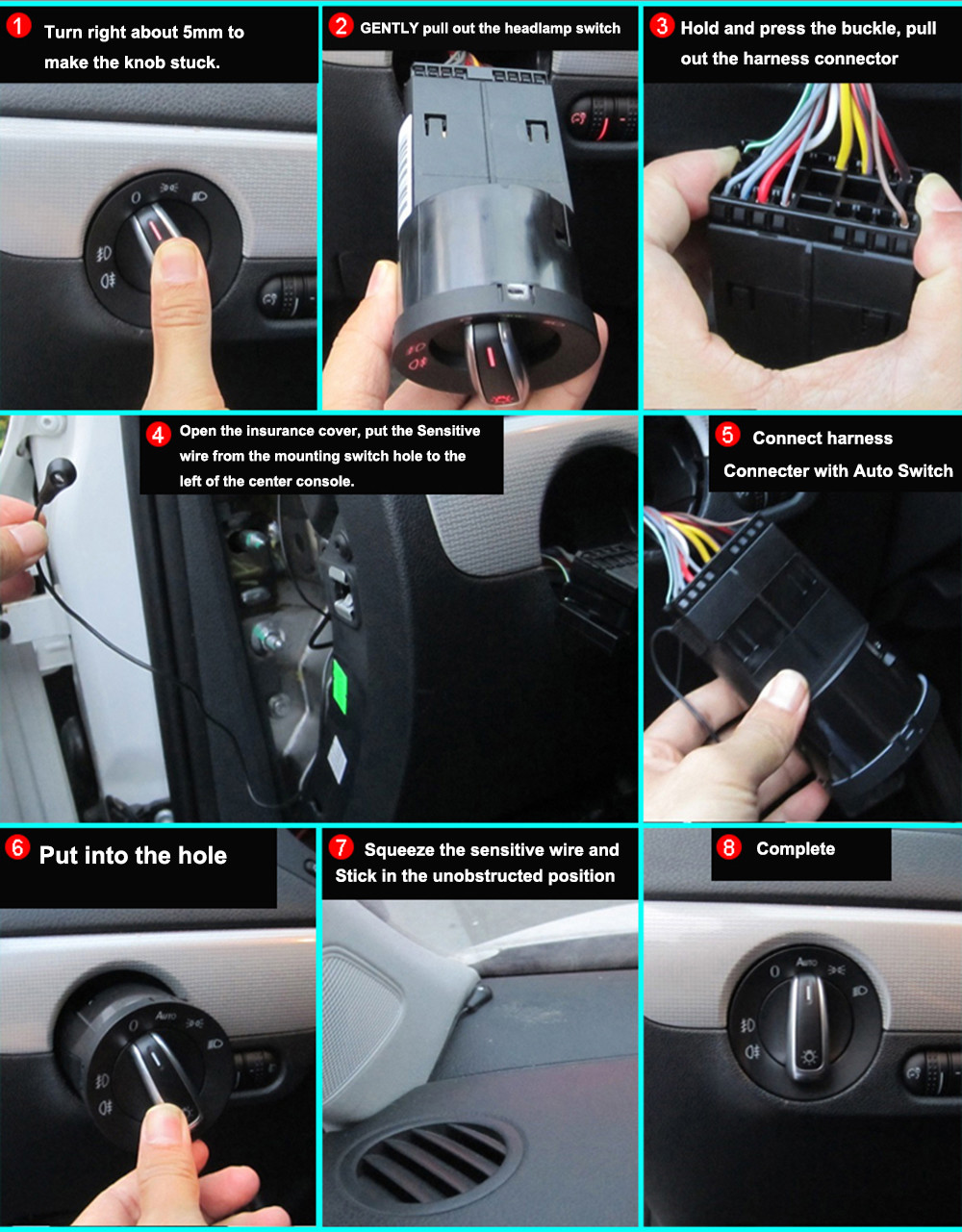 AUTO Headlight Switch &Light SensorChrome Matte For VW Golf MK6