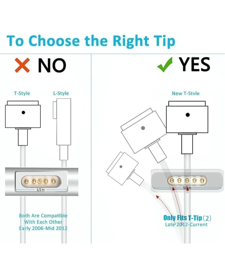 60W T-Tip Power Cable Adapter Charger For Apple MacBook Air 11’’ 13", MagSafe 2, - Image 3 of 4