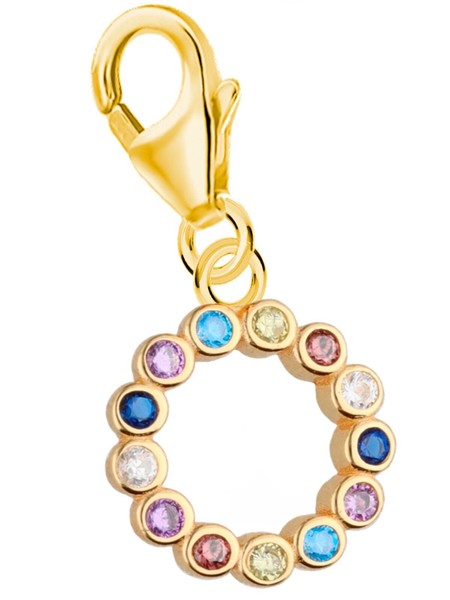Charm AnhäNger Gold Runde Kreis 18K Vergoldet Mit Zirkonia, Karabiner Damen-image